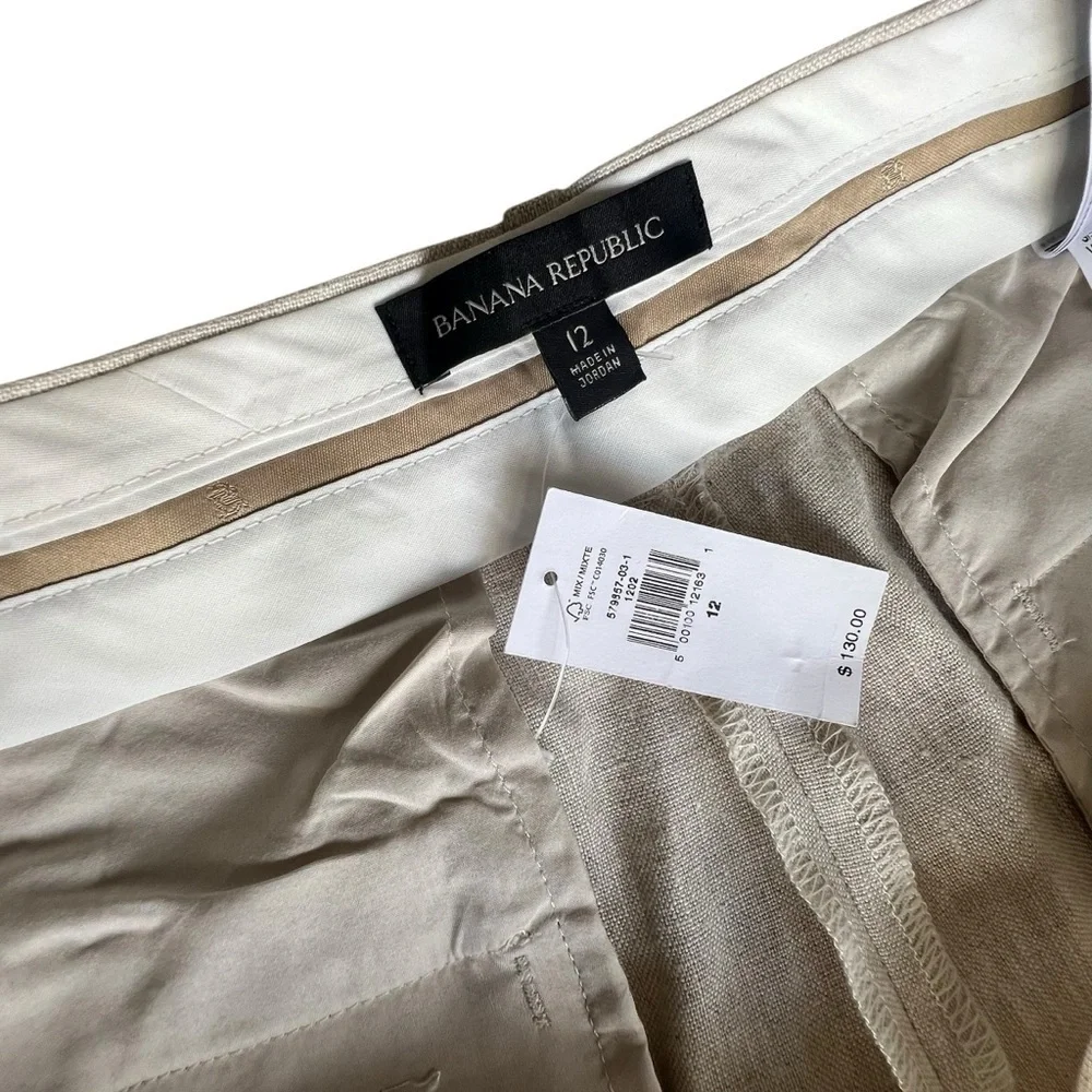 Banana Republic High Rise Palma Straight Leg Linen Pant Size 12 in Natural Color